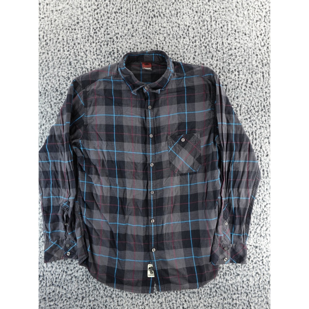Hawk Plaid Long Sleeve Button‎ Up Shirt Men's Size XL Gray Blue Red Casual
